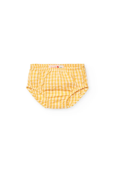 Vestido de popelina para bebé menina com estampado de xadrez em amarelo