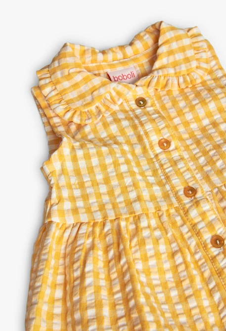 Vestido de popelina para bebé menina com estampado de xadrez em amarelo