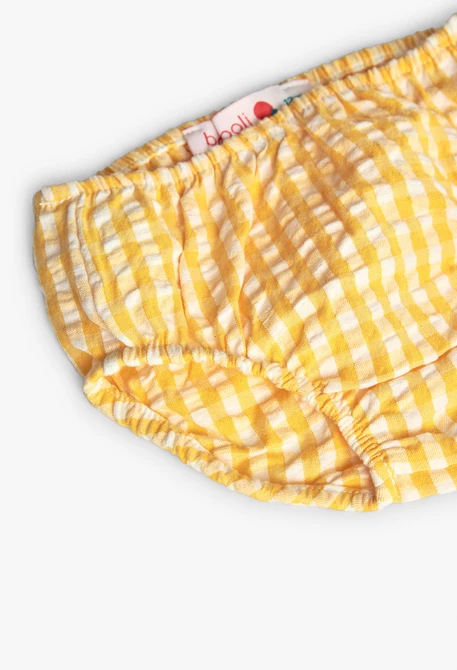 Vestido de popelina para bebé menina com estampado de xadrez em amarelo
