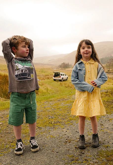 Baby girl's poplin dress with a yellow check pattern