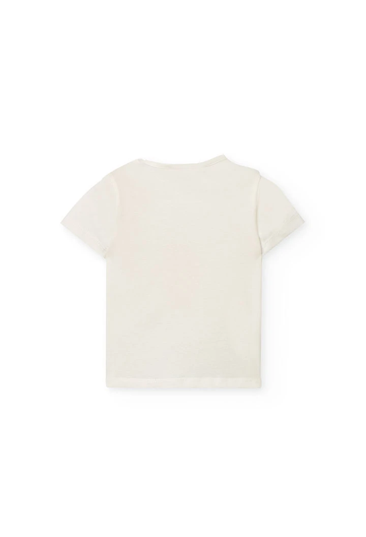 Completo di maglietta e pantaloncini a maglia per neonata di colore bianco.