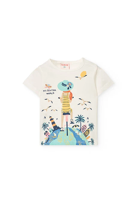 Conjunto de camiseta y pantalón corto de punto para bebé niña en color blanco