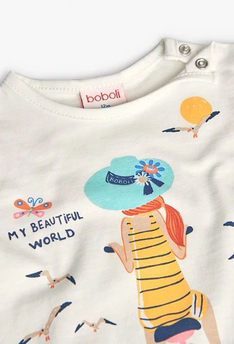 Conjunto de camiseta y pantalón corto de punto para bebé niña en color blanco