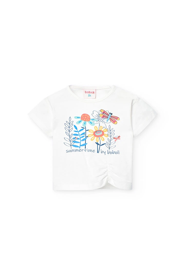 Knitted t-shirt for baby girl in white