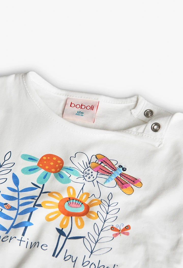 Knitted t-shirt for baby girl in white