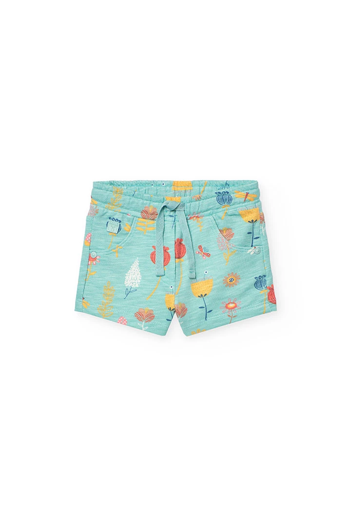 Short a maglia per neonata con stampa in colore acquamarina