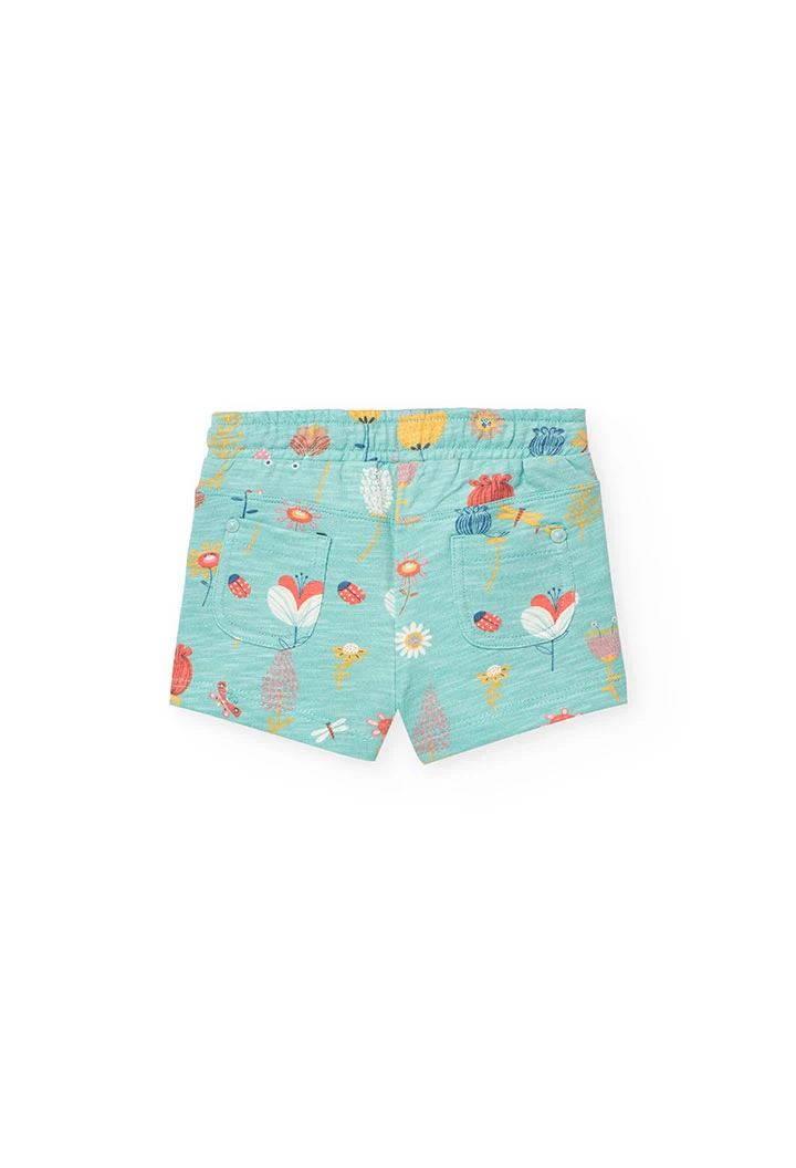Short de punto para bebé niña con estampado en color aqua