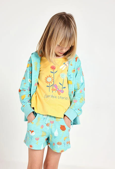Calções de malha para bebé menina com estampado em cor aqua