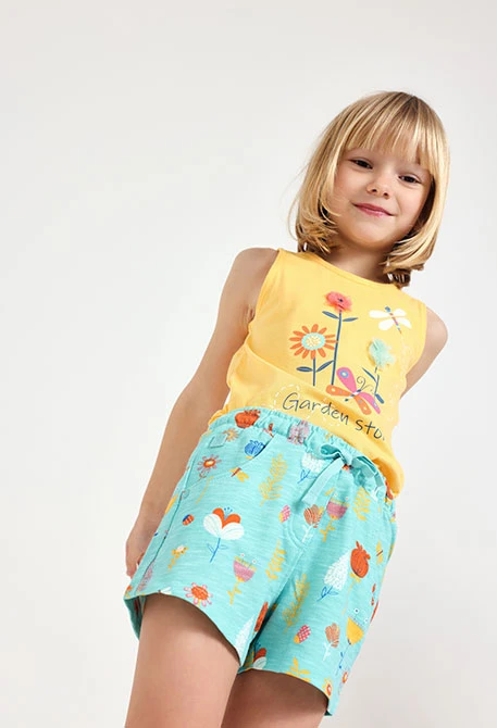 Short a maglia per neonata con stampa in colore acquamarina
