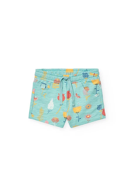 Calções de malha para bebé menina com estampado em cor aqua
