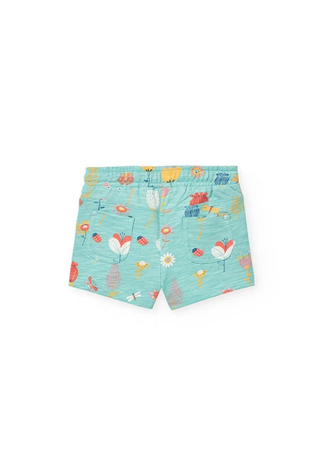 Short de punto para bebé niña con estampado en color aqua