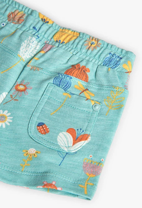 Calções de malha para bebé menina com estampado em cor aqua