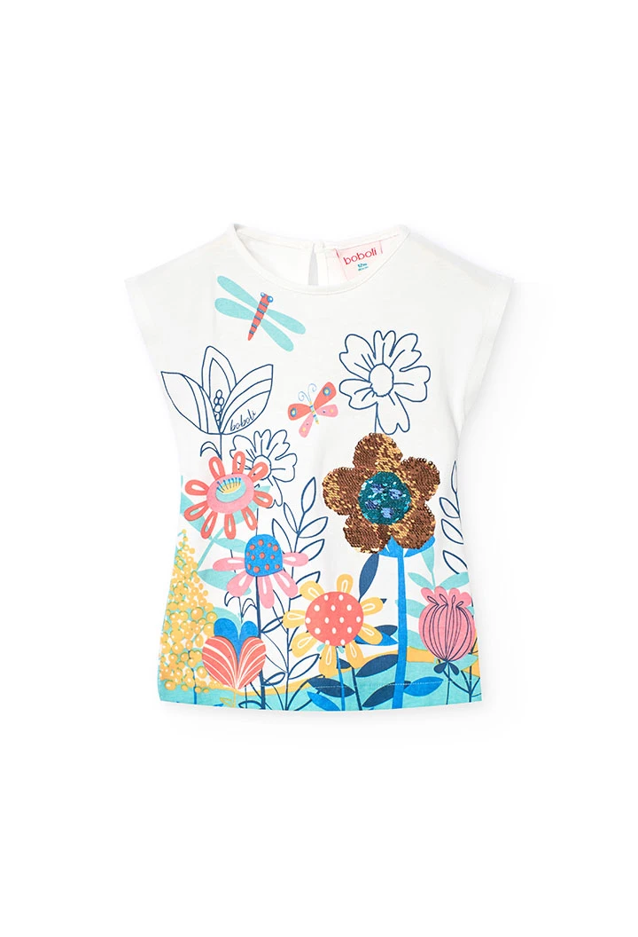 Maglia per neonata con stampa floreale in colore bianco