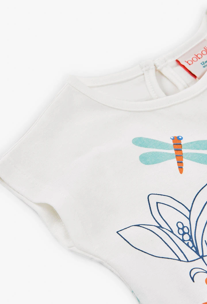 Maglia per neonata con stampa floreale in colore bianco