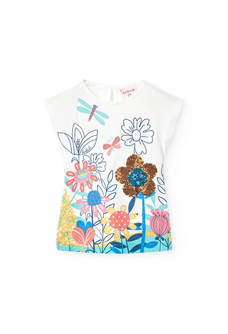 Blusa de punto para bebé niña con estampado de flores en color blanco