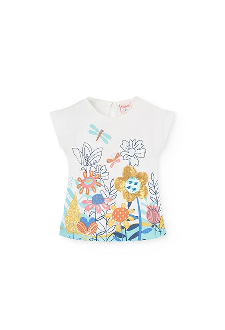 Maglia per neonata con stampa floreale in colore bianco