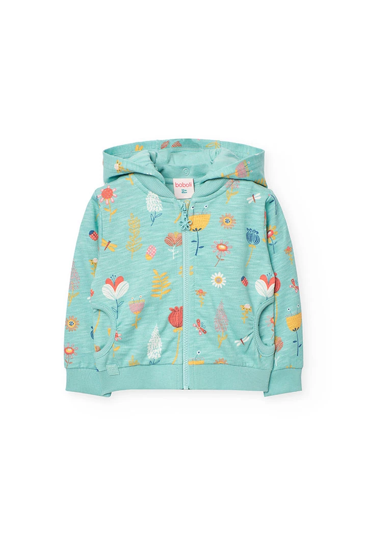 Baby girl\'s aqua-coloured patterned cardigan