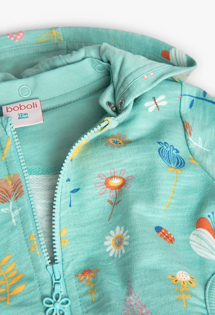 Cardigan per neonata con stampa color aqua.