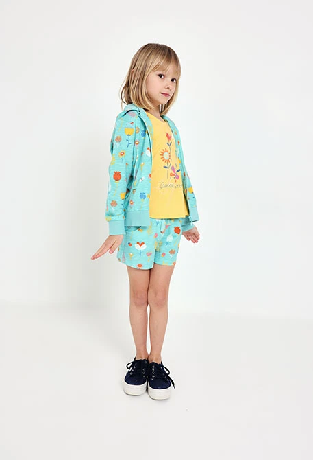 Casaco de malha para bebé menina com estampado em cor aqua