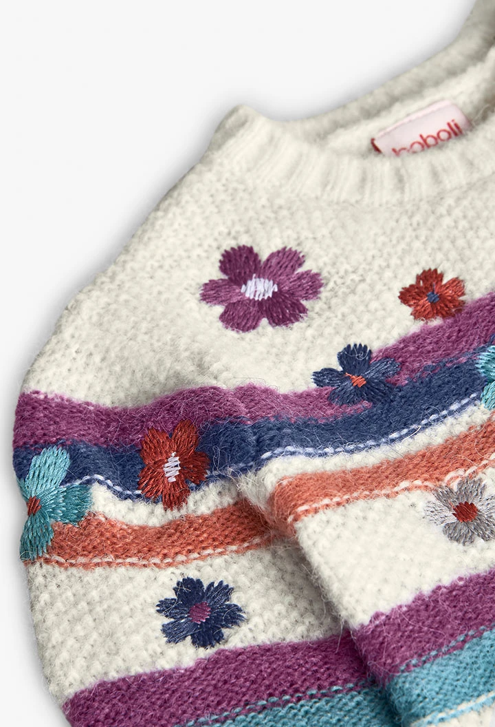 Maglione bambina bianco con fiori