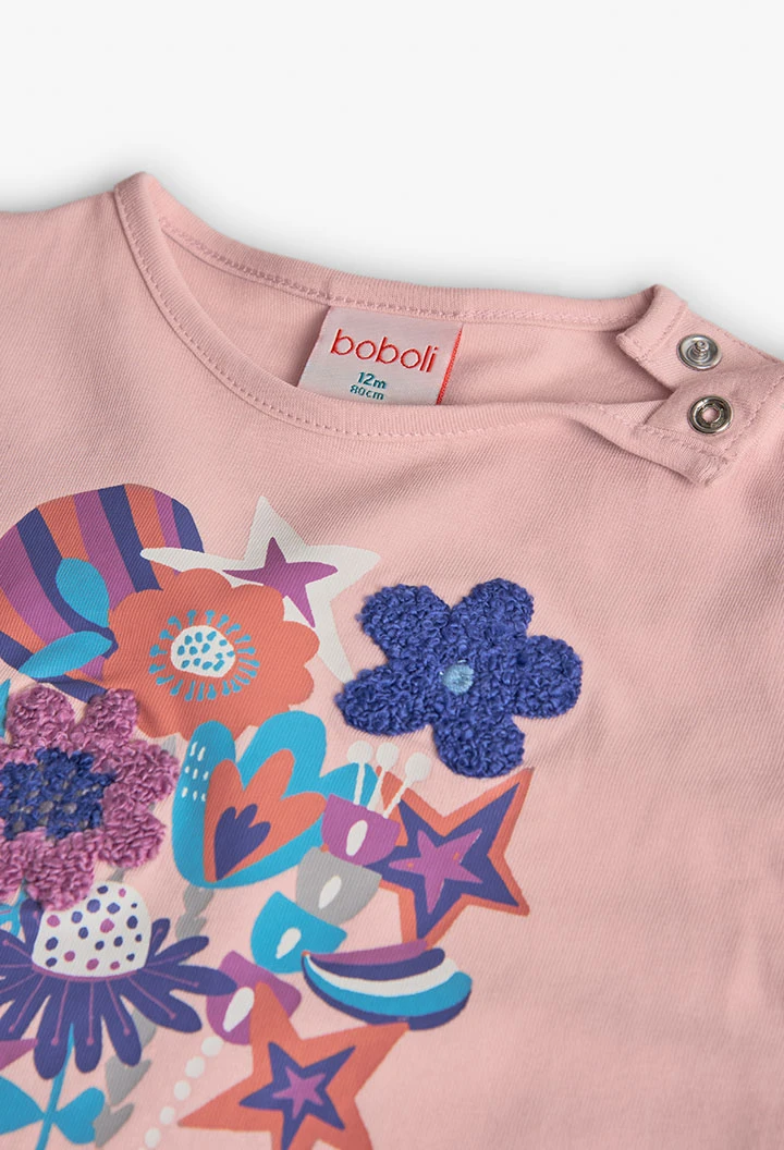 Girl´s pink floral knit t-shirt