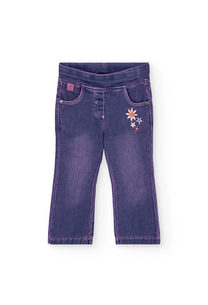 Pantaloni denim bambina blu fiori