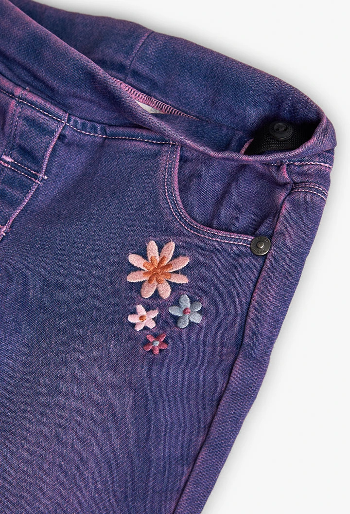 Blau geblümte Denim-Hose für Mädchen