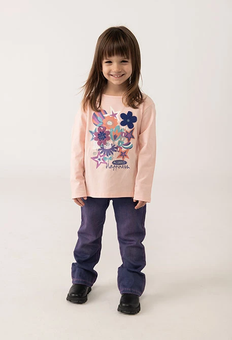 Pantalón denim niña azul flores