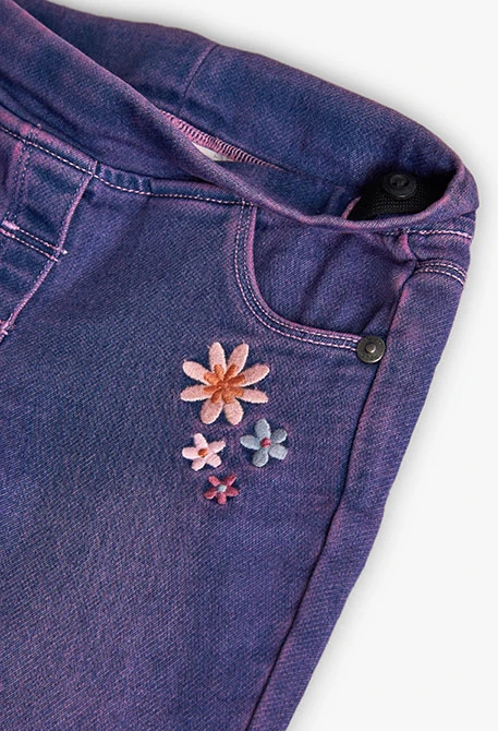 Blau geblümte Denim-Hose für Mädchen