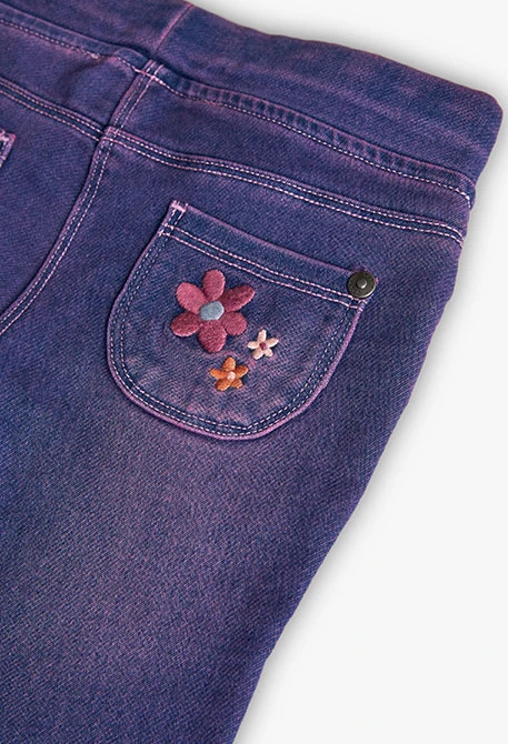Pantaloni denim bambina blu fiori