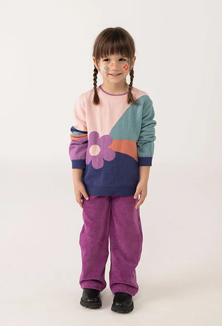 Pull fille rose fleurs