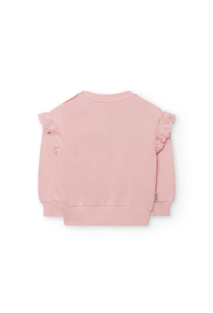Sweatshirt fille en molleton rose fleurs