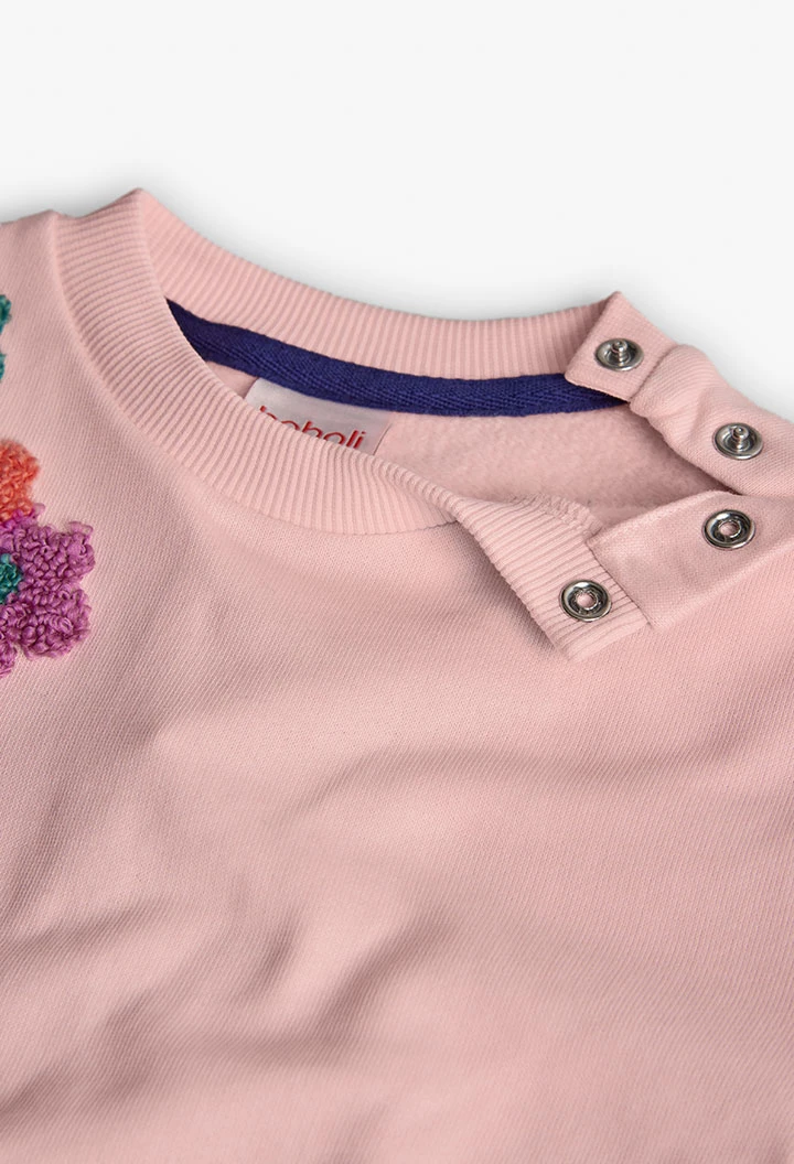 Felpa bambina in pelfa rosa con fiori