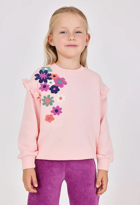 Felpa bambina in pelfa rosa con fiori