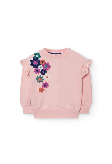 Mädchen-Sweatshirt aus Flauschstoff in Rosa mit Blumen