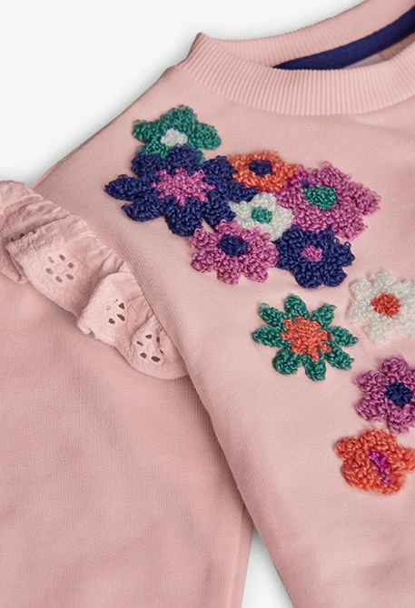 Mädchen-Sweatshirt aus Flauschstoff in Rosa mit Blumen