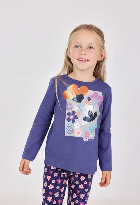 Maglietta bambina in maglia lilla con fiori