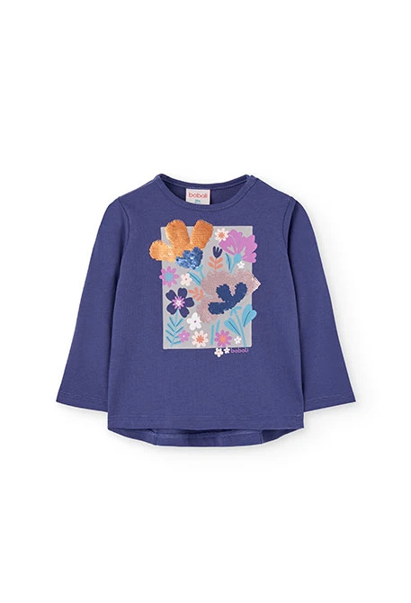T-shirt de menina de malha lilás com flores