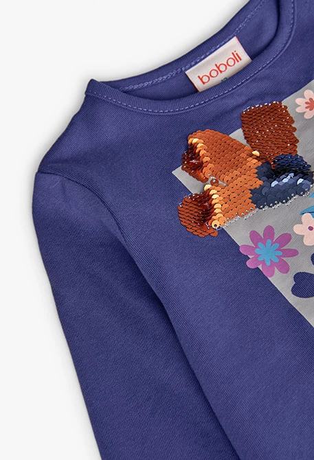 Maglietta bambina in maglia lilla con fiori