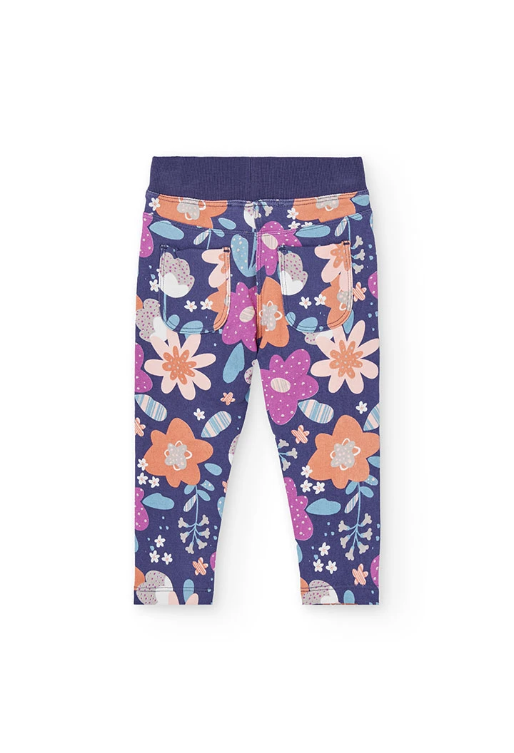 Pantalon fille en polaire imprimé floral