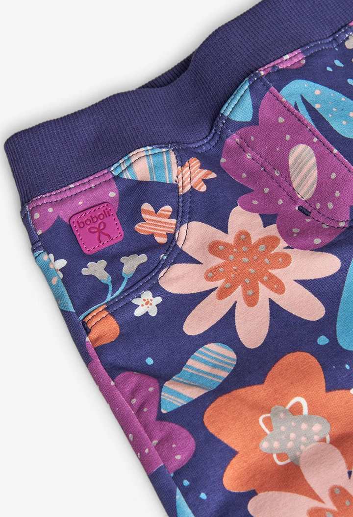 Pantalon fille en polaire imprimé floral
