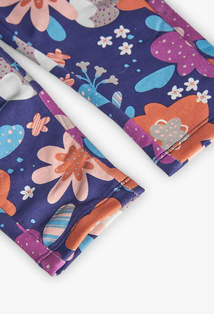 Pantalon fille en polaire imprimé floral
