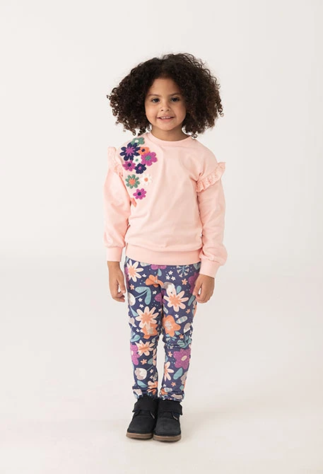 Pantalon fille en polaire imprimé floral