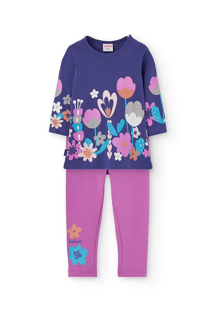 Completo bambina in maglia lilla fiori
