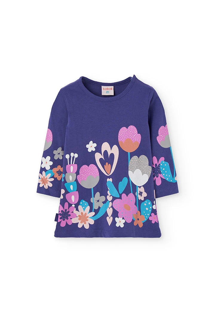 Mädchen-Set aus lilafarbenem Strick mit Blumen