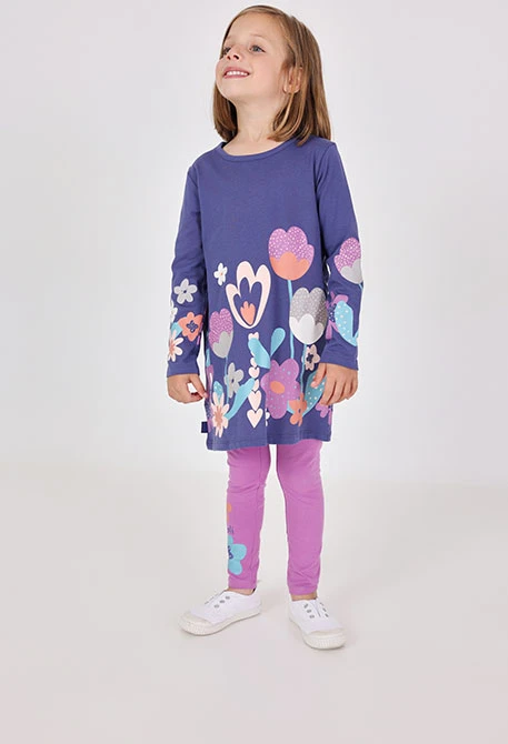 Ensemble fille en tricot lilas fleurs