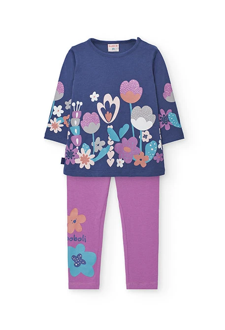 Conjunto niña de punto lila flores
