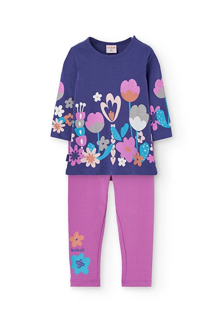 Conjunto menina de malha lilás flores