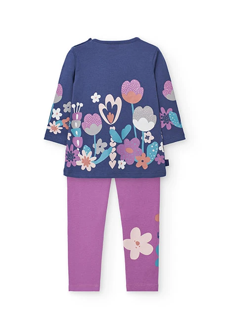 Conjunto niña de punto lila flores
