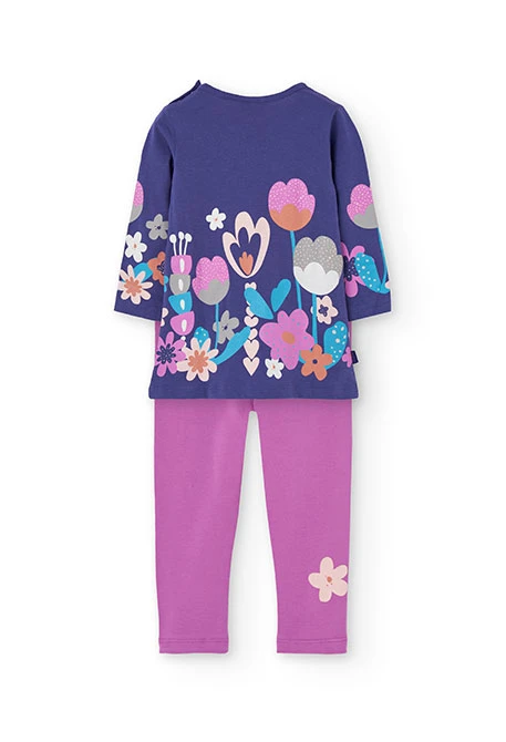 Ensemble fille en tricot lilas fleurs